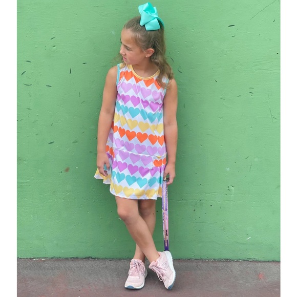 James & Lottie Girls Serve It Up Tennis Dress - White with Pink Trim